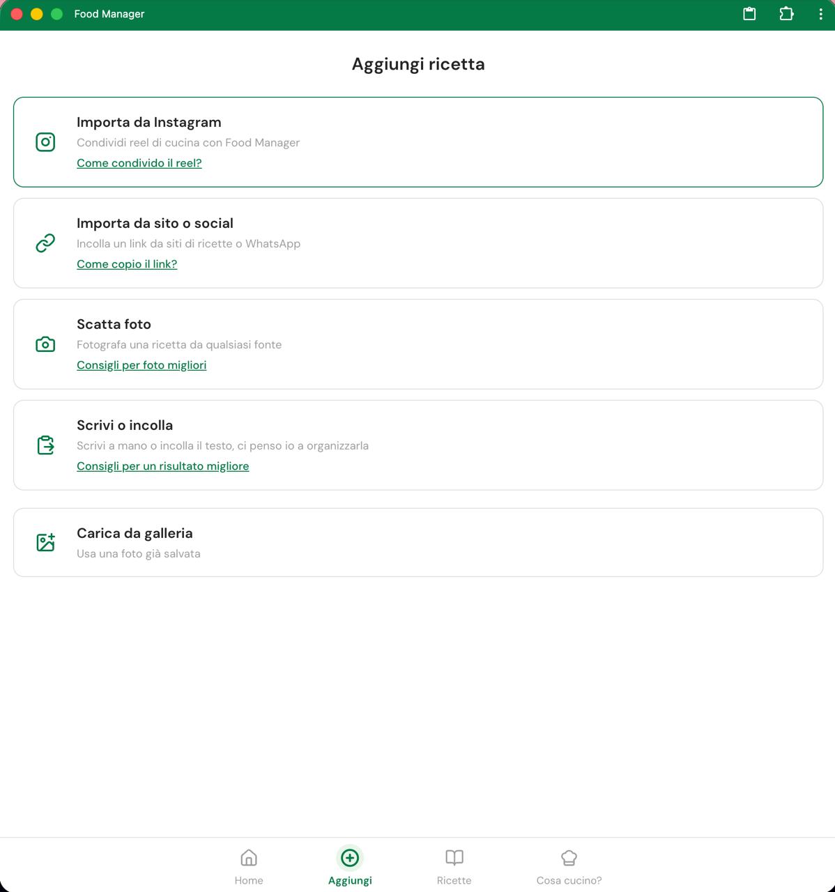 Screenshot di Food Manager