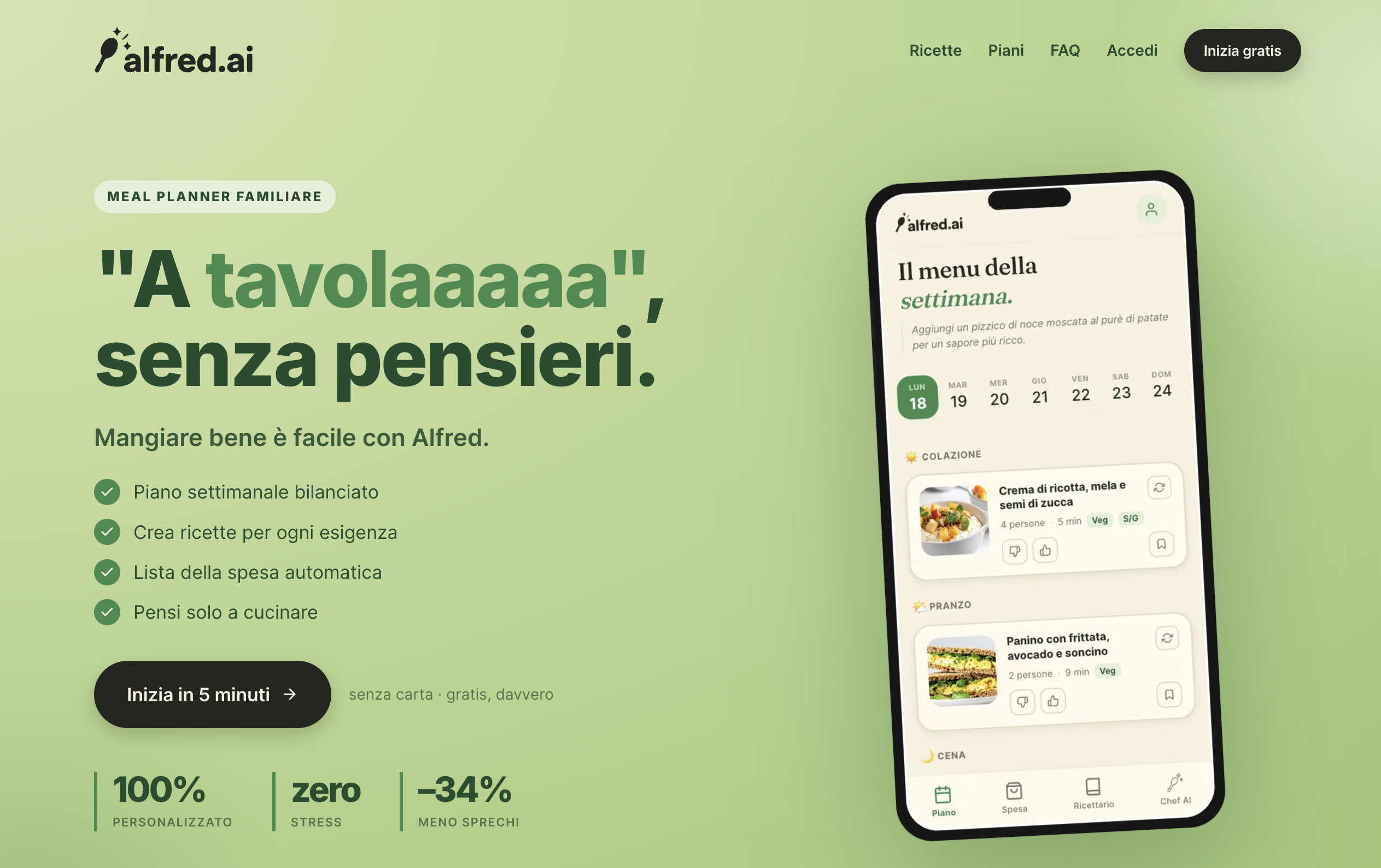 Screenshot di Alfred.ai — "A tavolaaaaa", senza pensieri